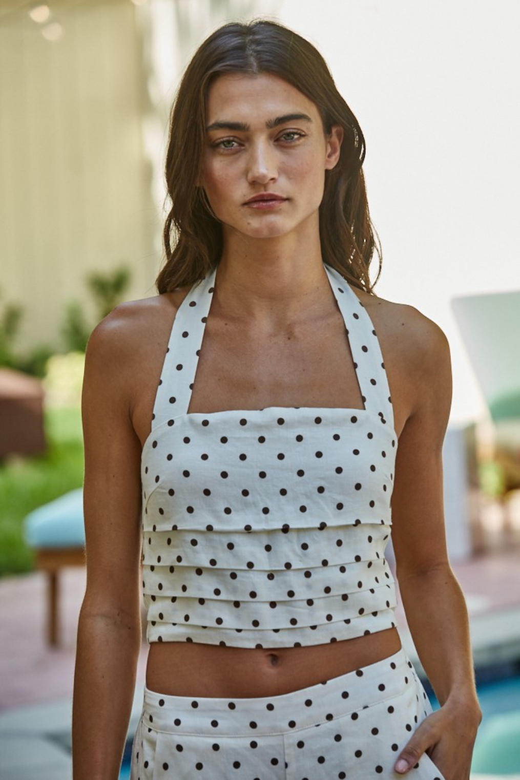 pink brown polka dot dress ZYLA MINI DRESS