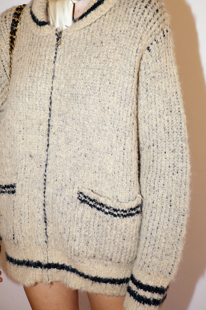 tan and black womens après ski sweater cardigan