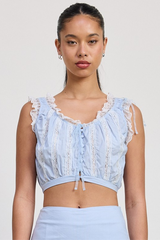 Baby blue lace trimmed top