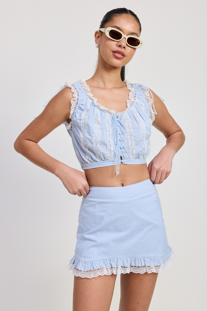 Baby blue lace trimmed top