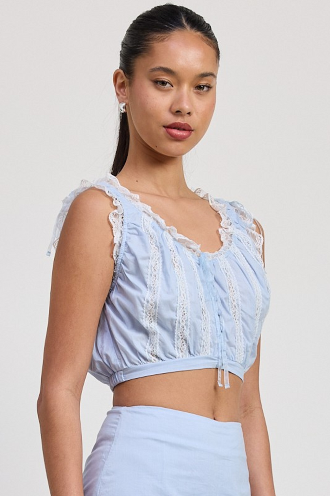 Baby blue lace trimmed top