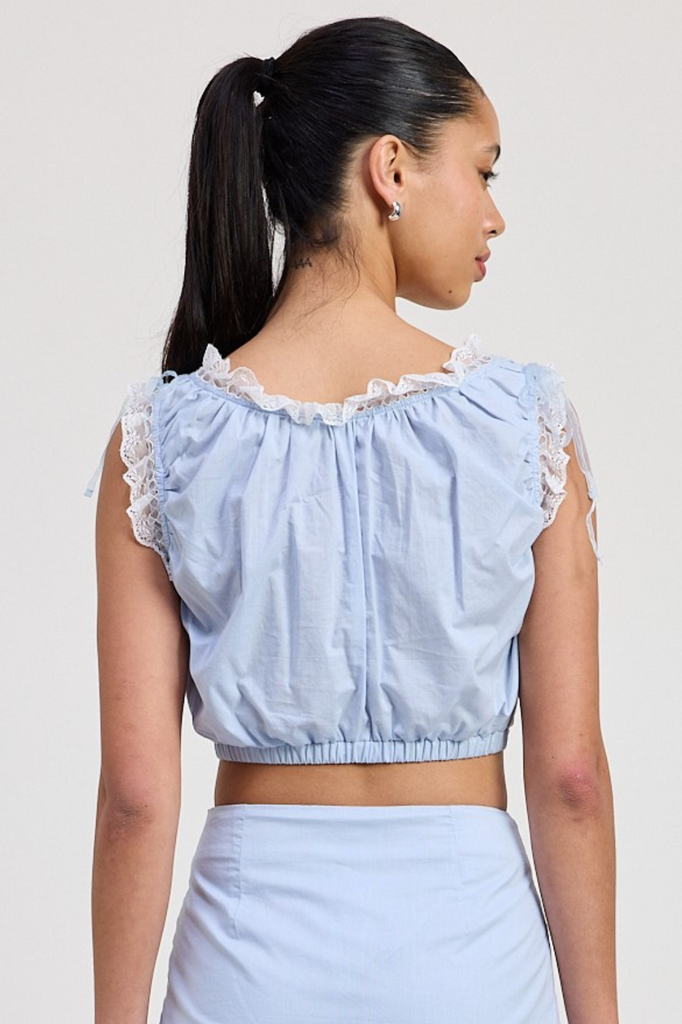 Baby blue lace trimmed top