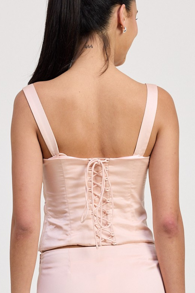 Blush pink bustier top with lace trim