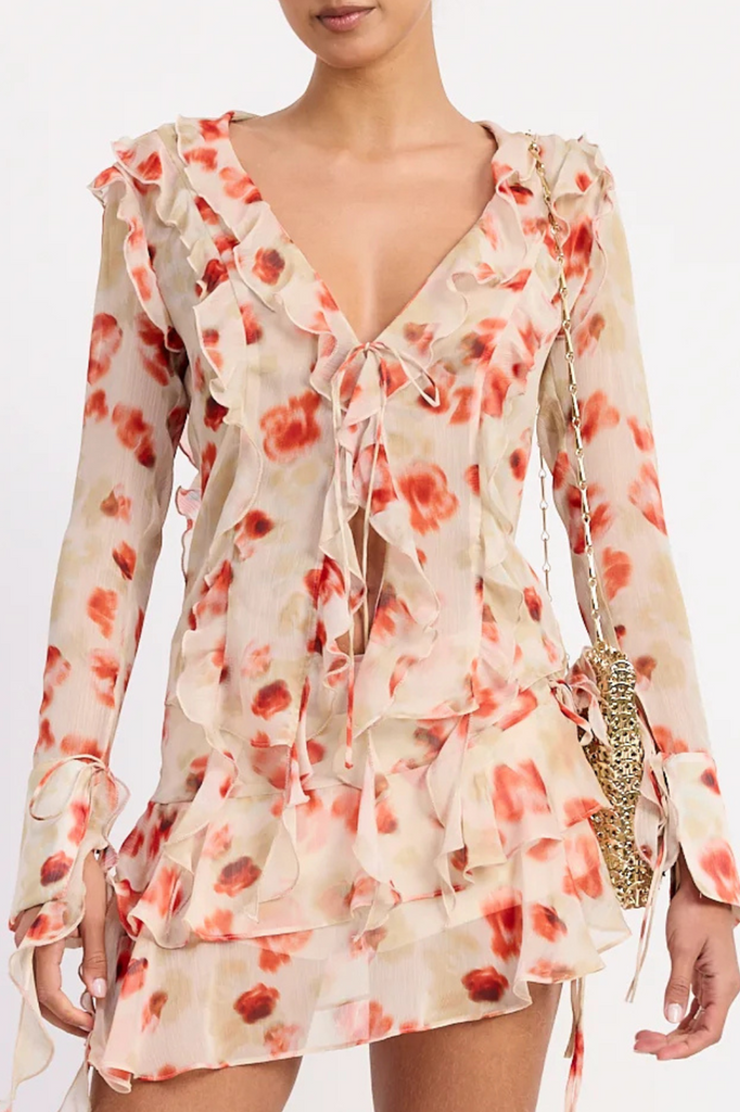 Emory Park Maya Peplum Top Tomato Floral