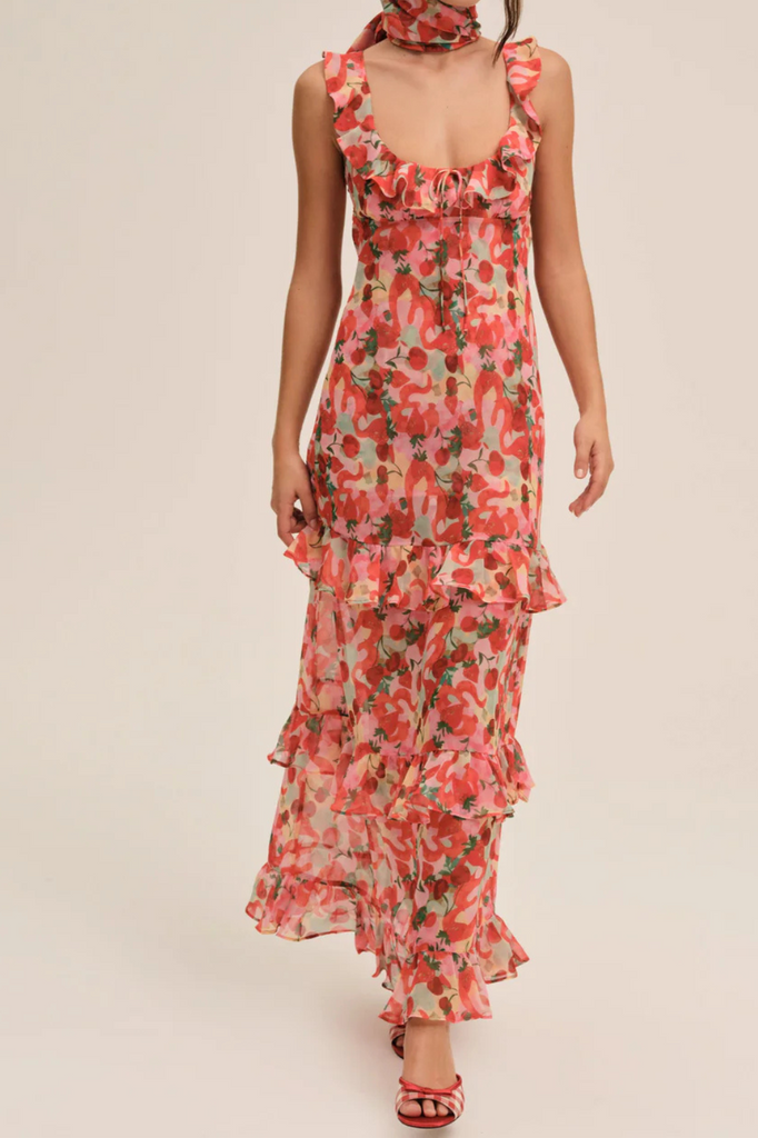 For Love & Lemons Ambrosia Maxi Dress Red 
