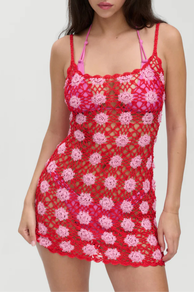 frankies bikinis red dress Frankies Bikinis Evening Cloud Knit Wrap Dress in Cherry