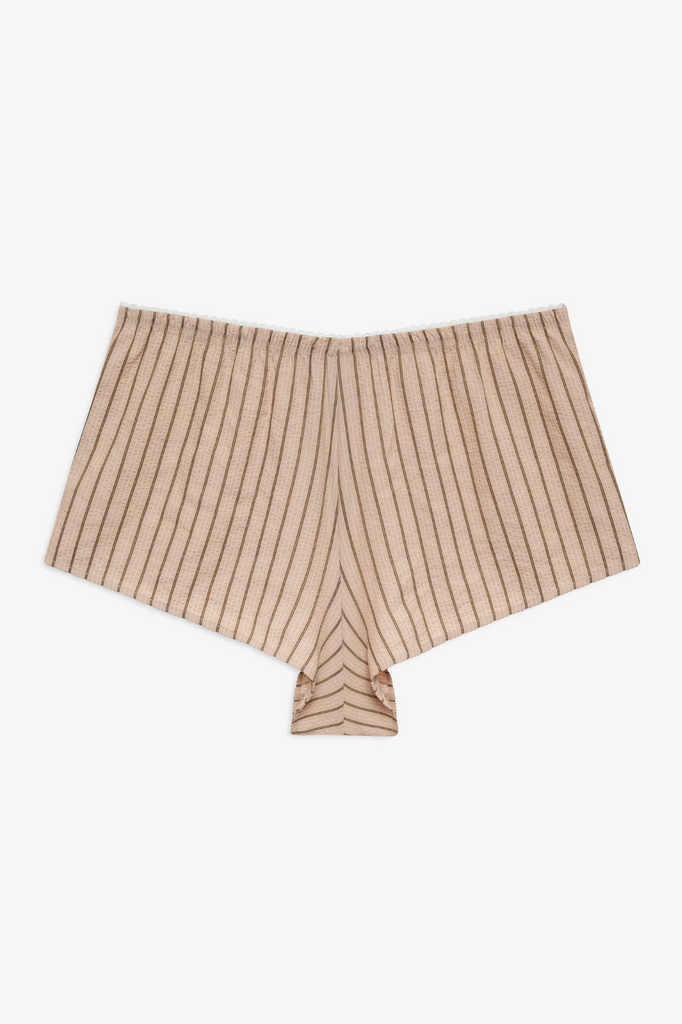 Beige and brown striped seersucker boxer shorts womens