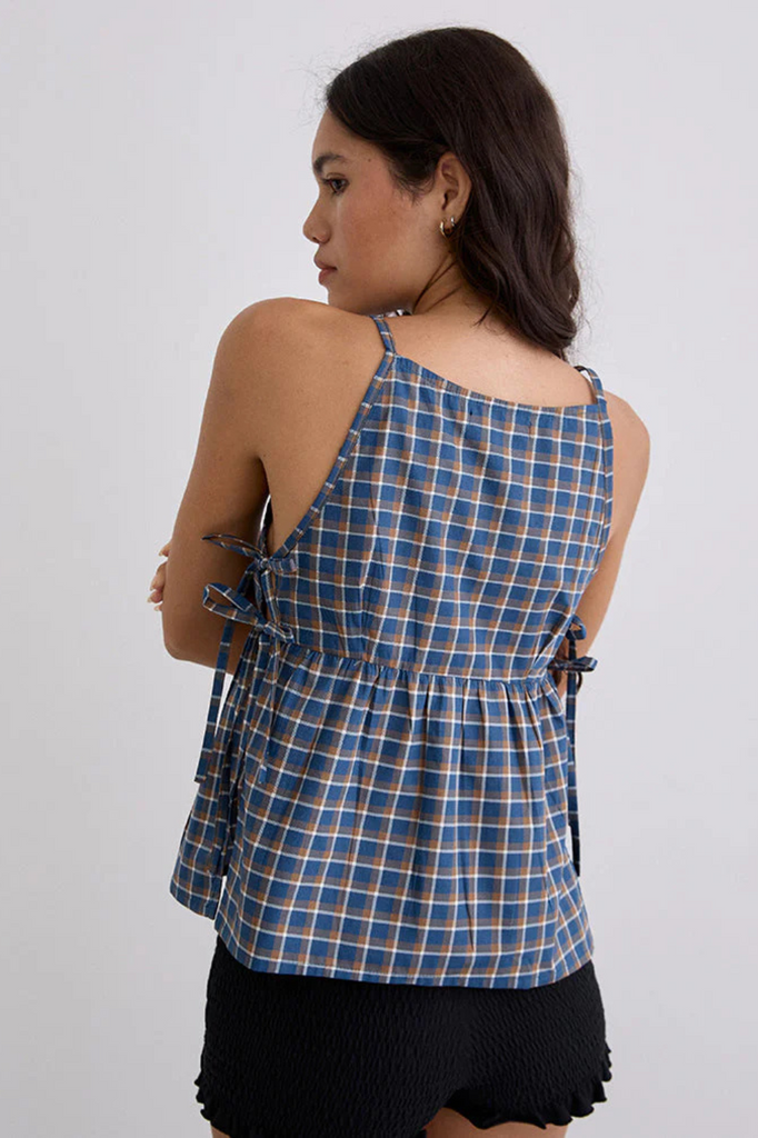 blue green and white plaid cotton tank top