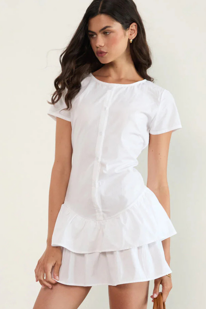 Movan Dropped Waist Mini Dress in White