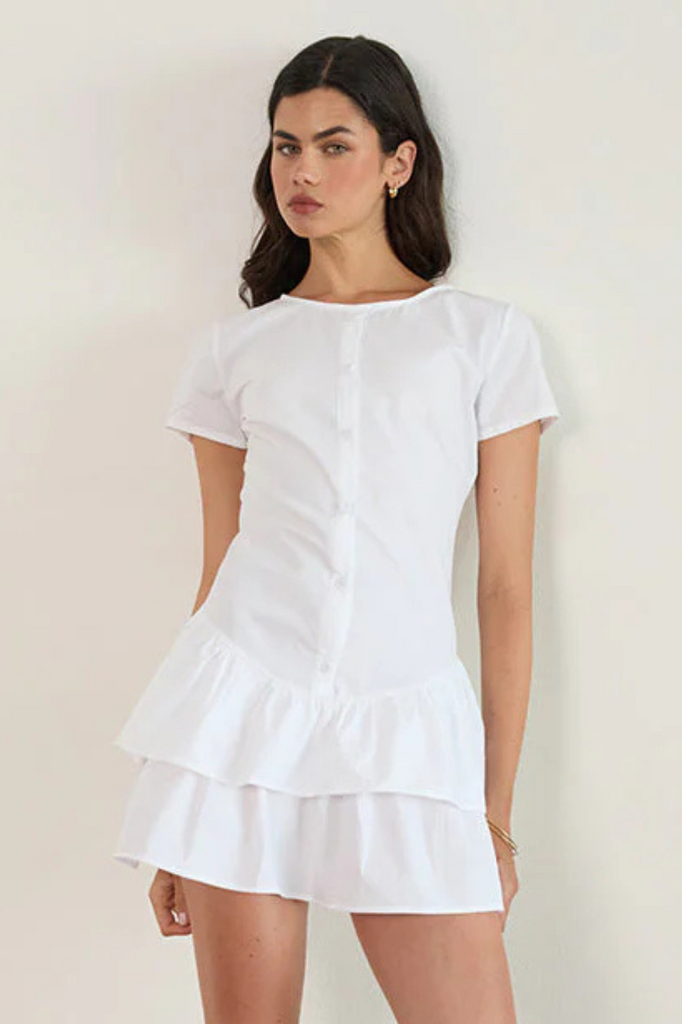 Movan Dropped Waist Mini Dress in White