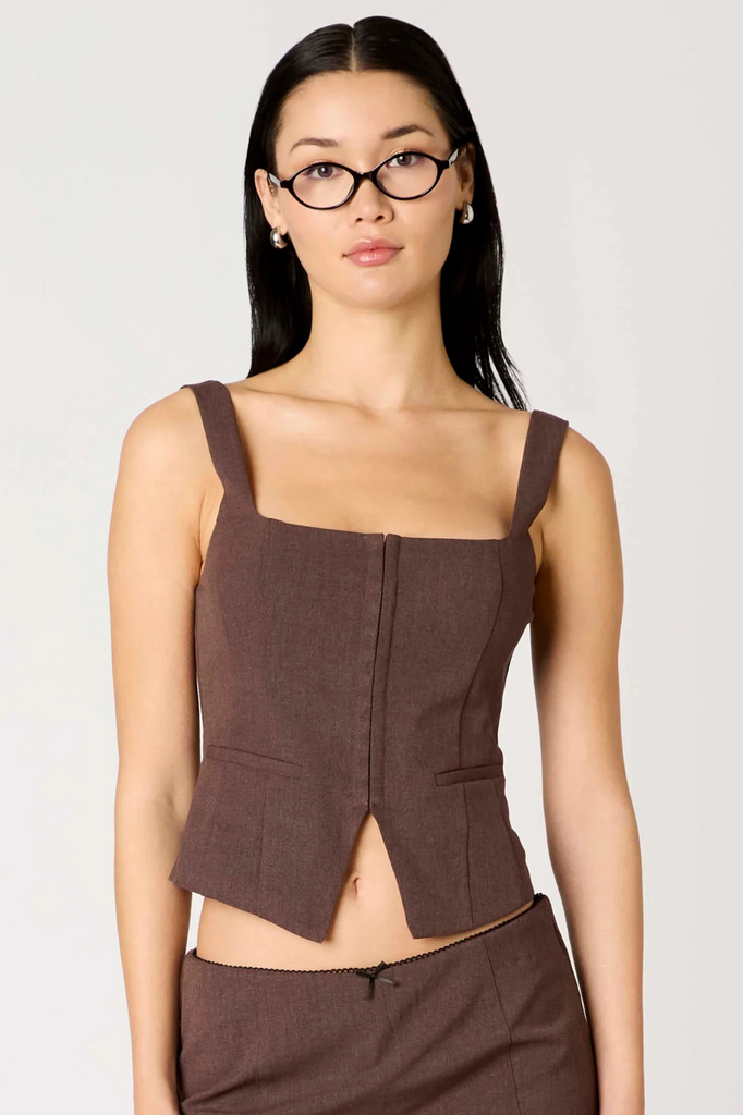 Brown zipper vest bustier top