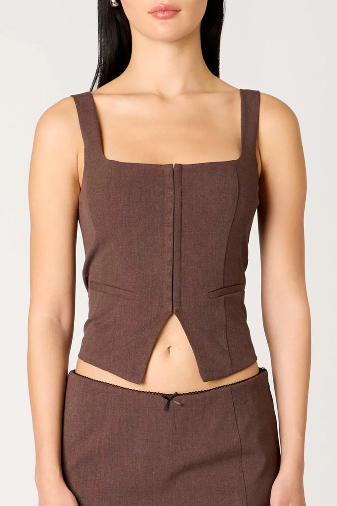 Brown zipper vest bustier top
