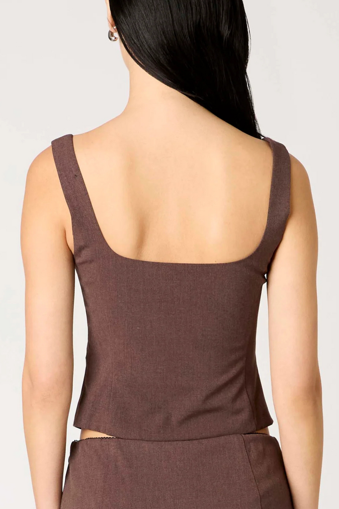 Brown zipper vest bustier tank top