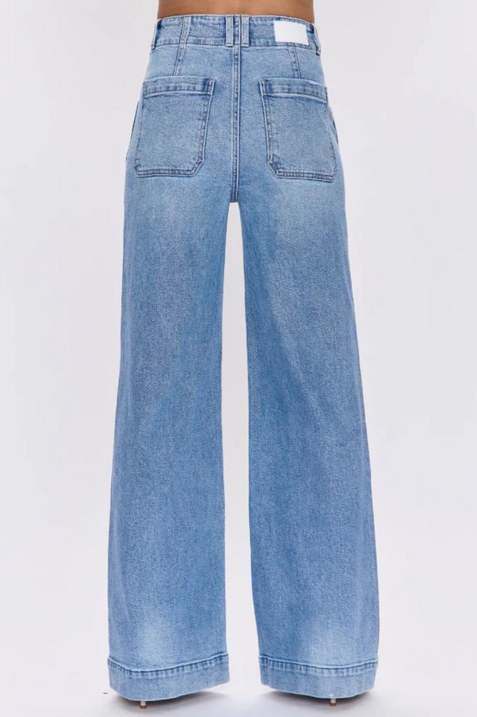 Double button high rise wide legged jeans denim womens