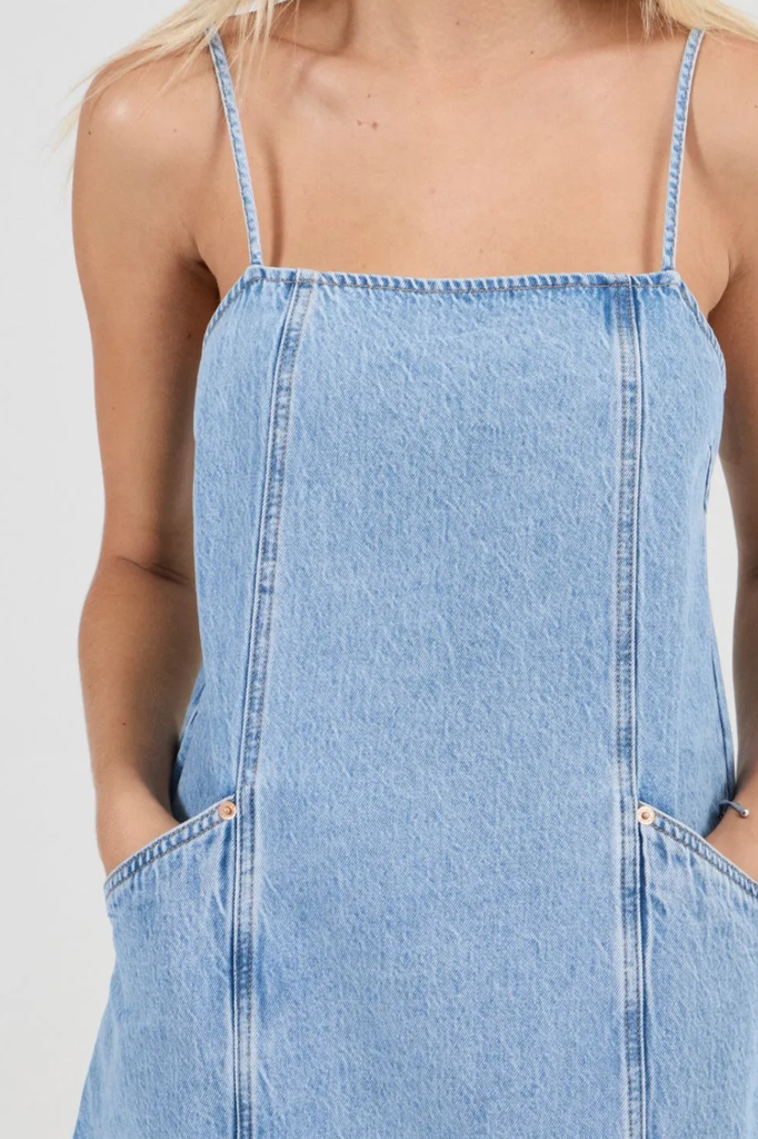 rollas denim dress Rolla's :: Mara Button Down Denim Midi Dress in Deep Blue Wash