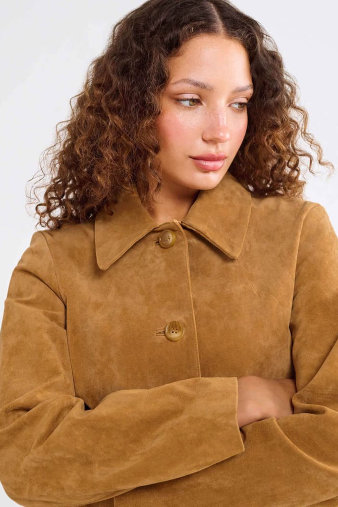 Western-inspired tan genuine suede jacket