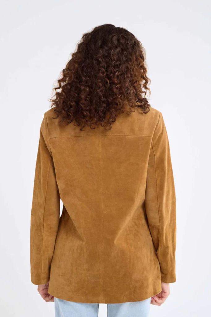 Western-inspired tan genuine suede jacket