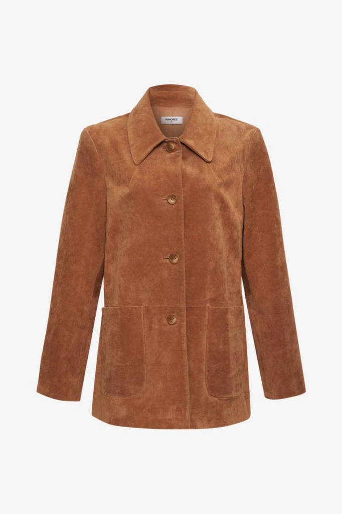 Western-inspired tan genuine suede jacket