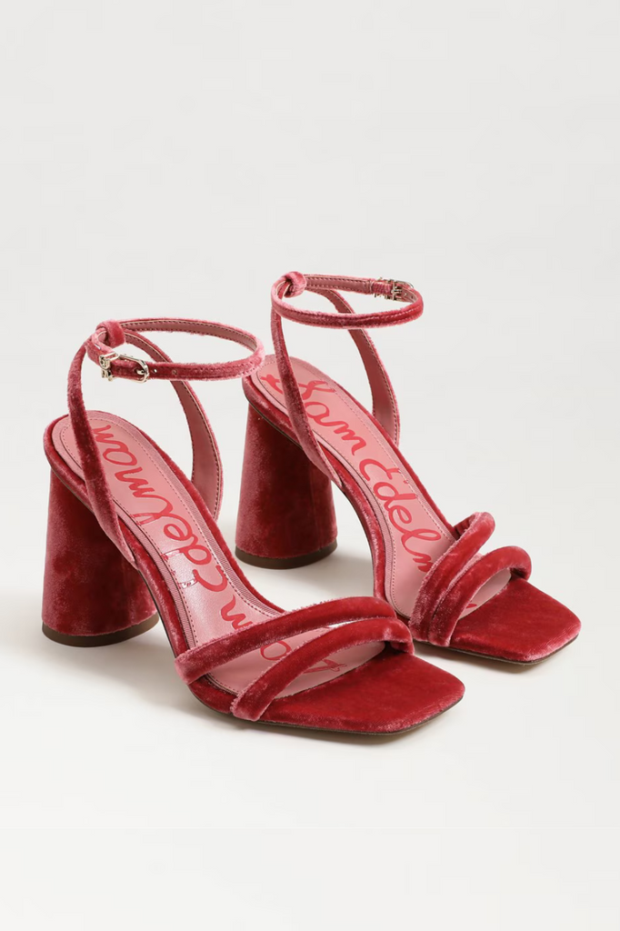 dark pink velvet strappy heel