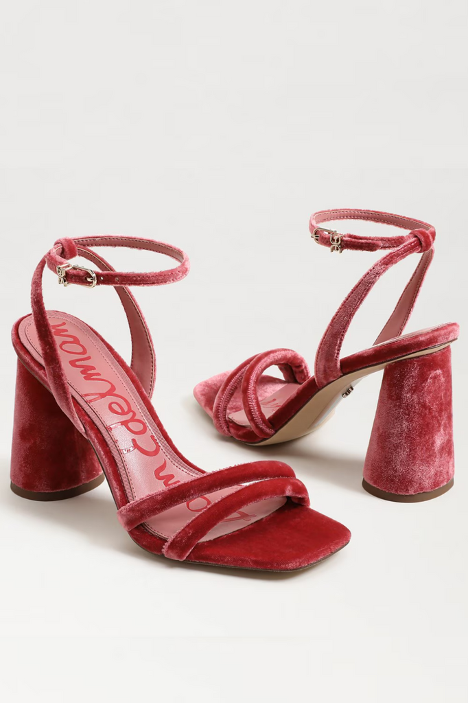 dark pink velvet strappy heel