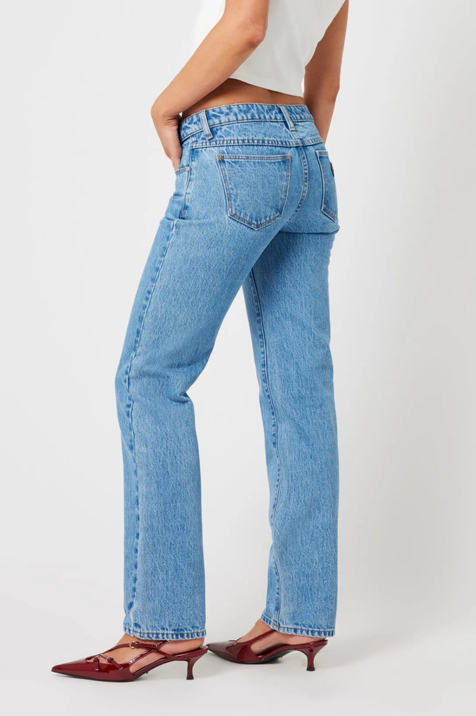 fitted straight leg blue jeans