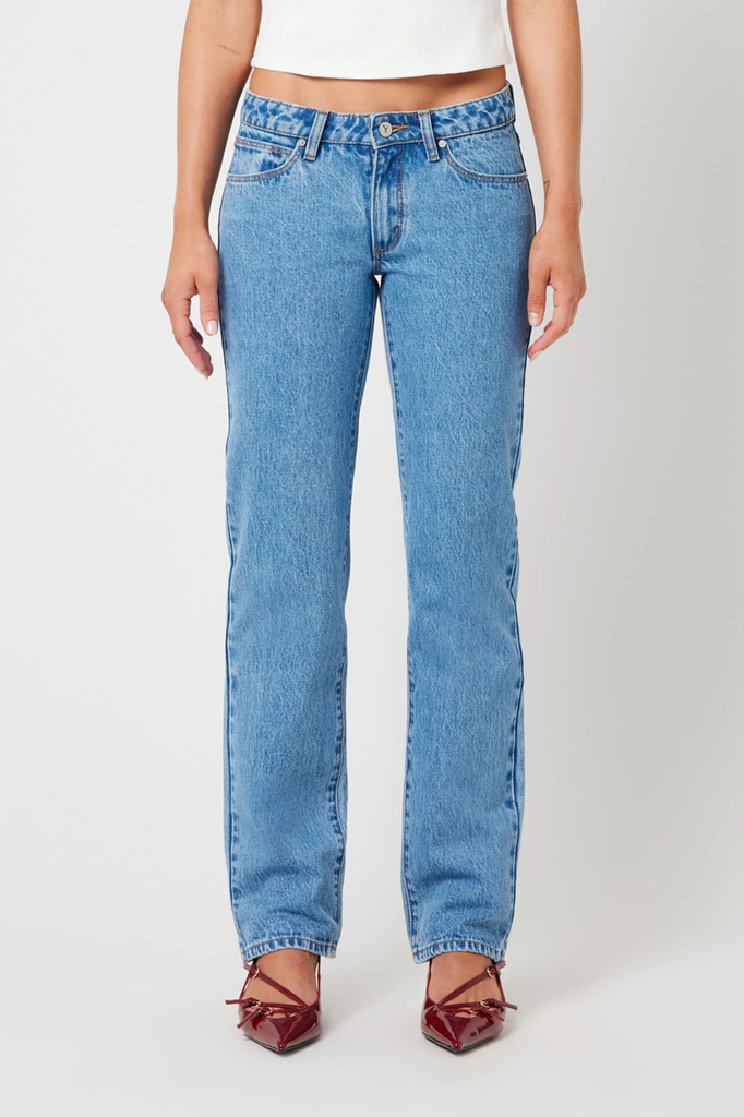 fitted straight leg blue jeans