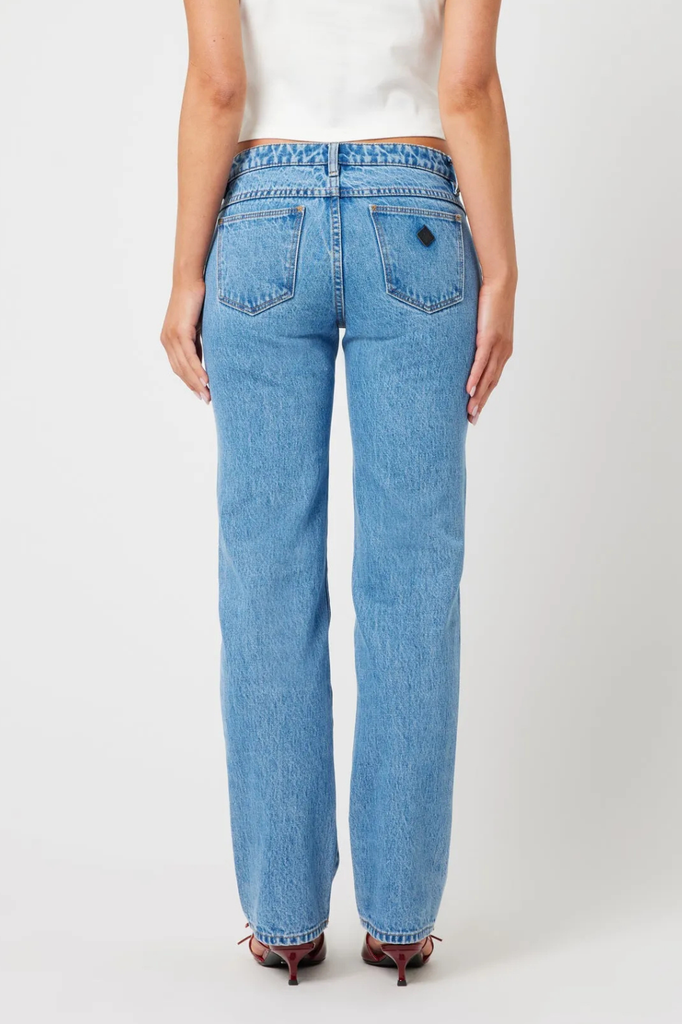 fitted straight leg blue jeans