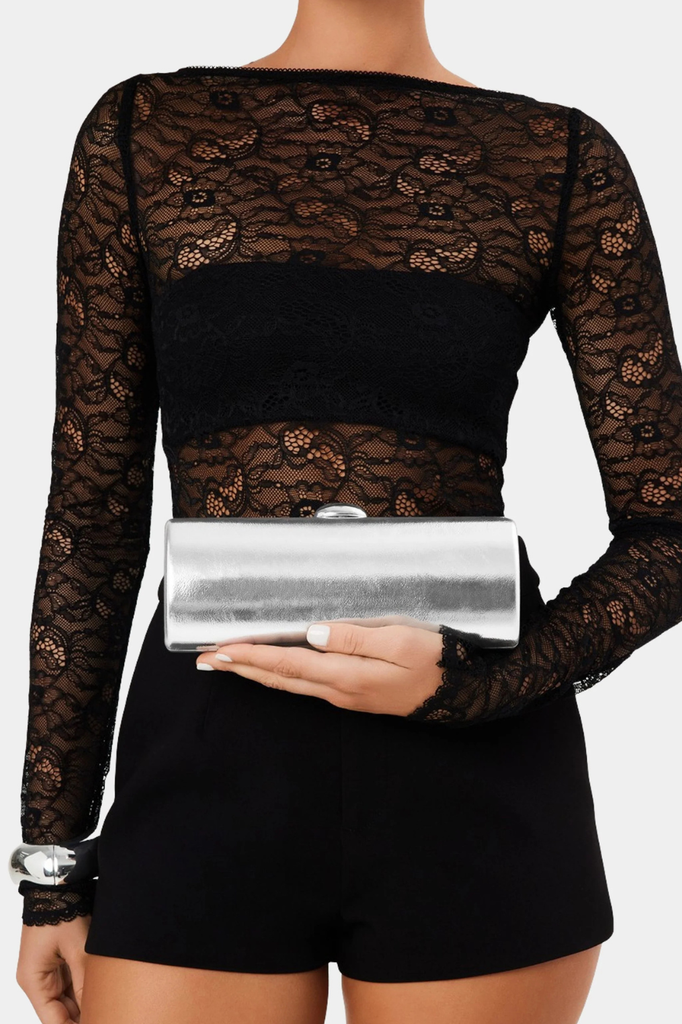 Silver faux leather clutch crossbody purse