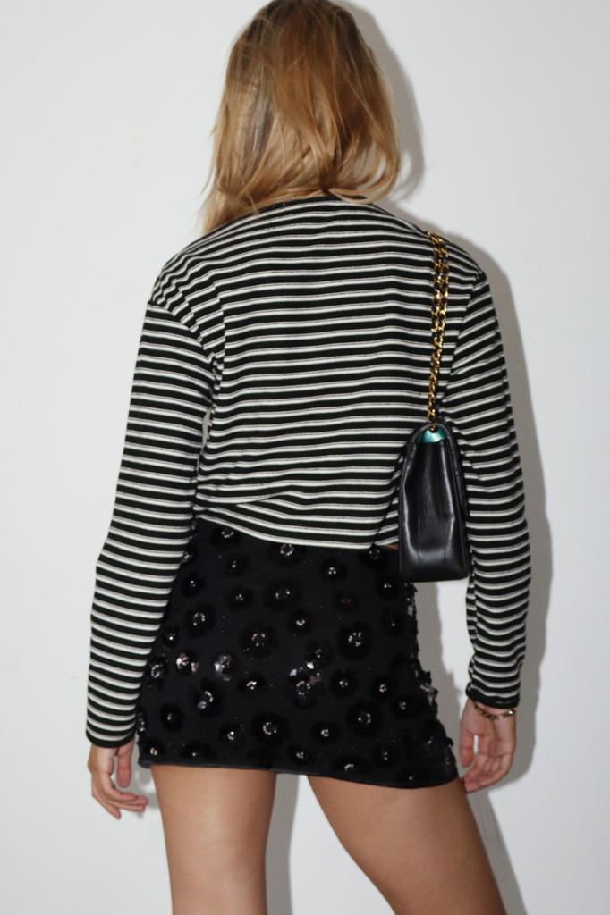 sparkly black sequin floral embellishment mini skirt