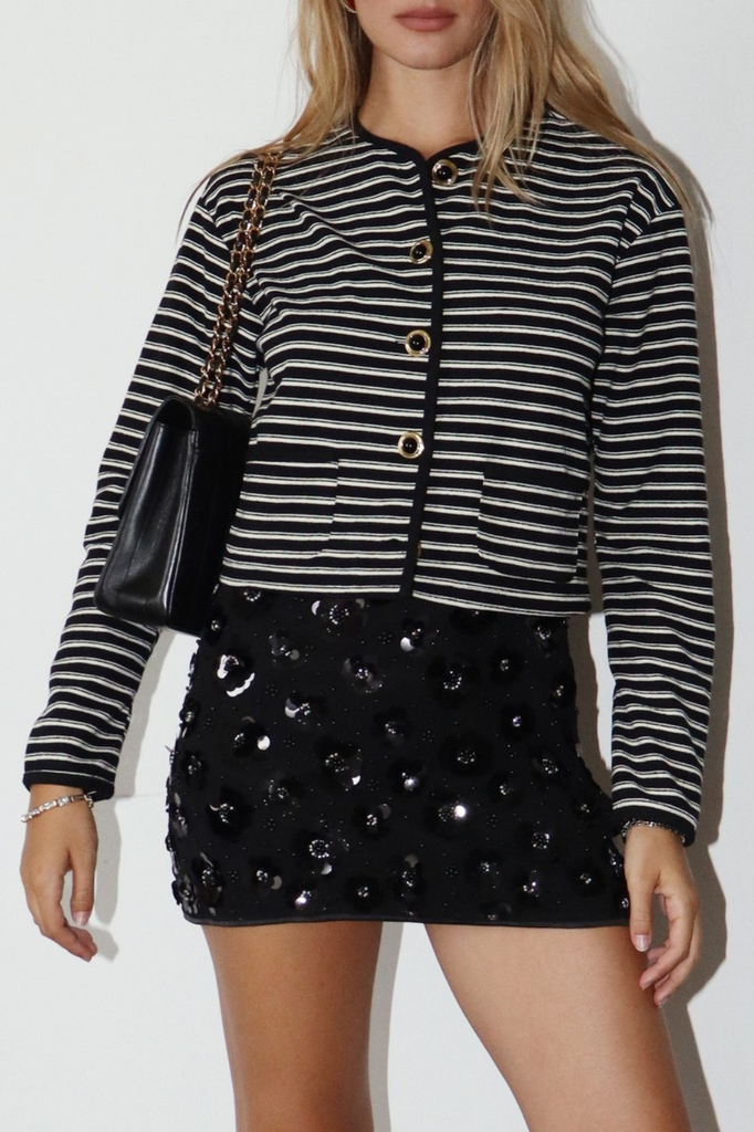 sparkly black sequin floral embellishment mini skirt