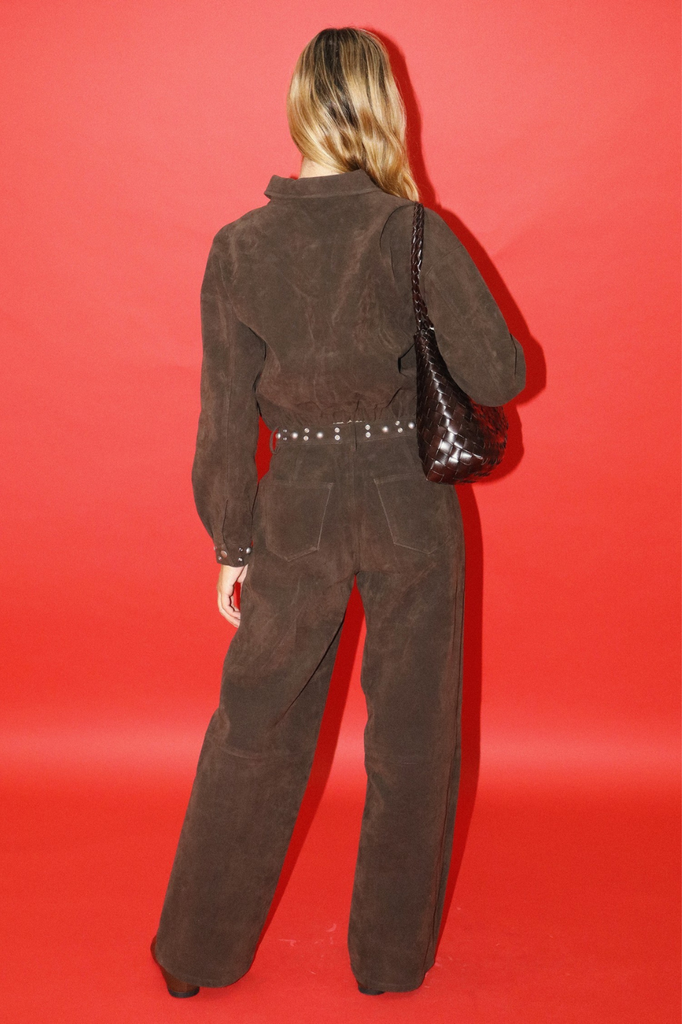 Brown faux suede cropped jacket