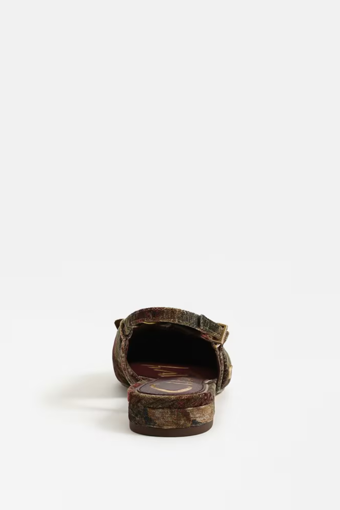Slingback flats in a floral brocade fabric