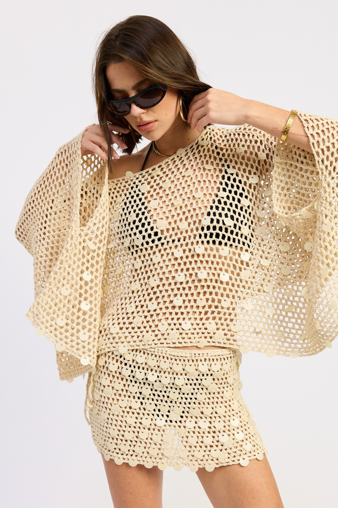 Oversized sequin crochet poncho
