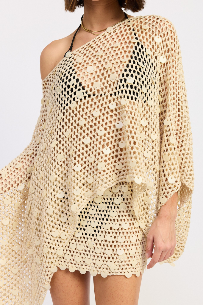 Oversized sequin crochet poncho