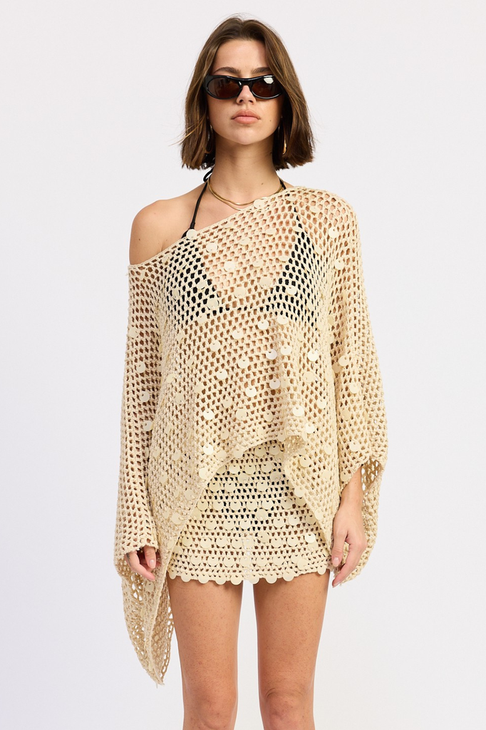 Oversized sequin crochet poncho