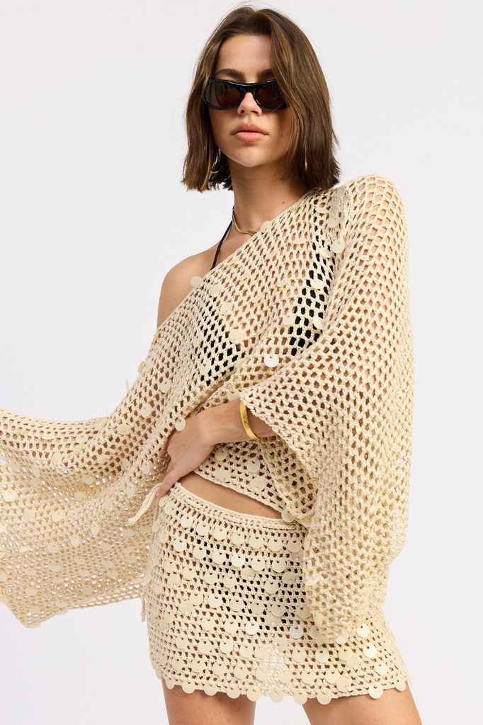 Oversized sequin crochet poncho