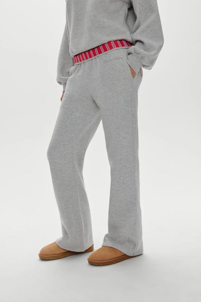 Heather gray low rise embroidered sweatpants with fold over detail