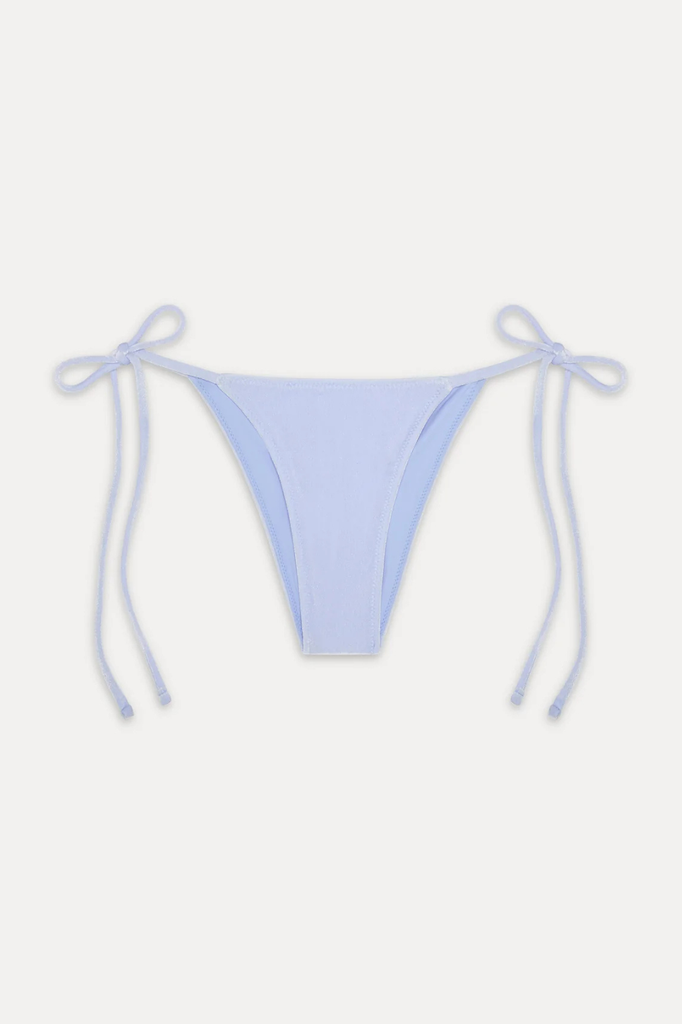 Light and bright baby blue velvet&nbsp;string bikini bottoms