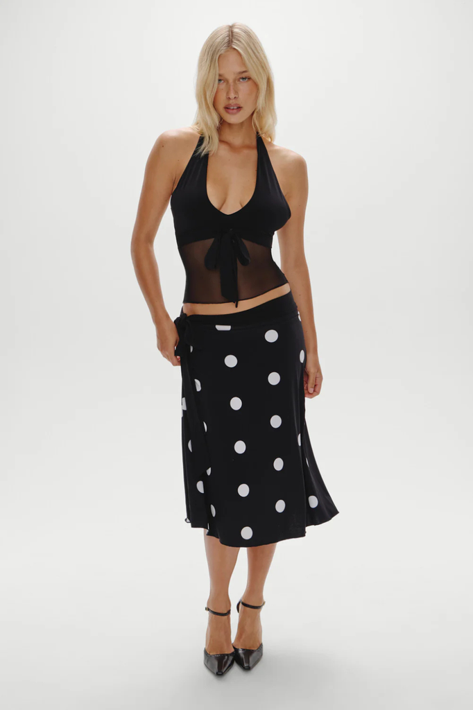 Black and white polka dot midi skirt