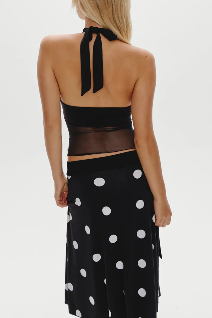 Black and white polka dot midi skirt