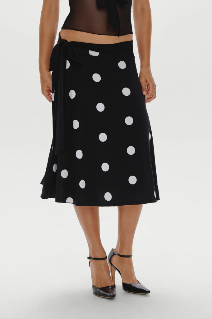 Black and white polka dot midi skirt
