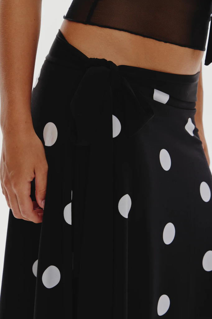Black and white polka dot midi skirt