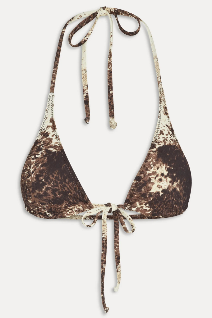 Halter bikini top in a bovine print