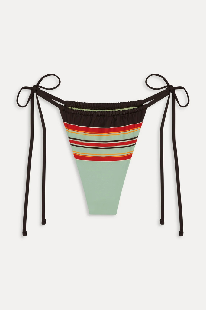 Skimpy, flirty string bikini bottom in a striped southwest-inspired design