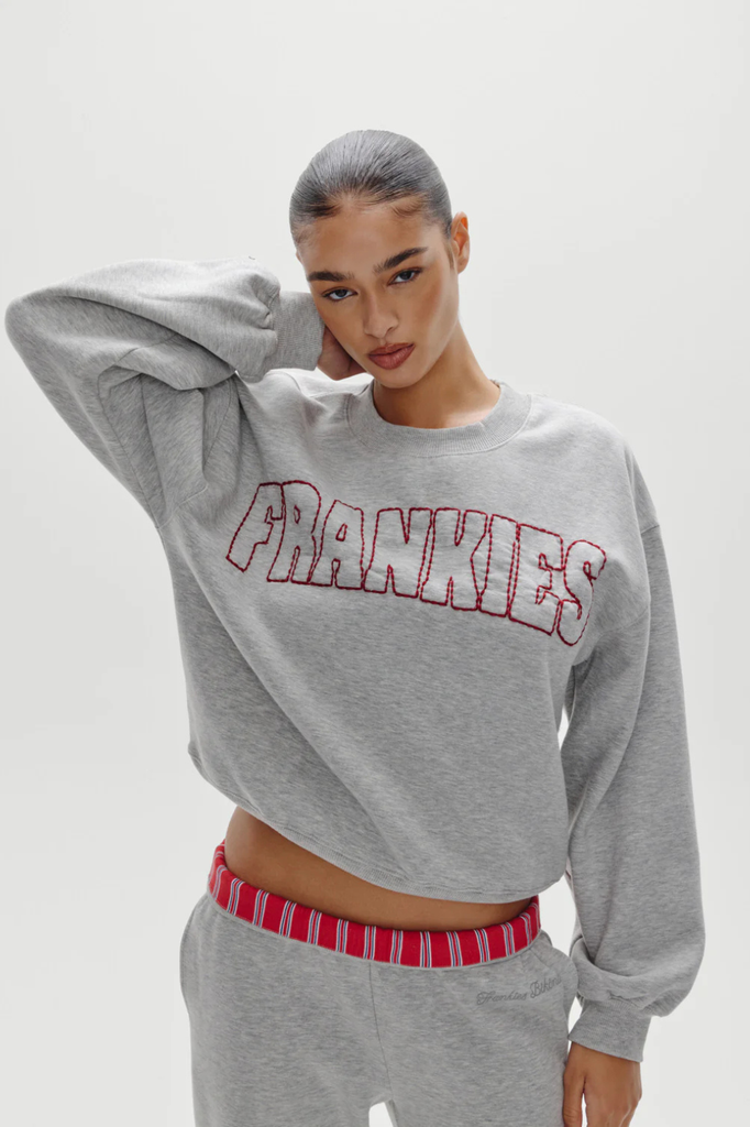 Heather gray crewneck embroidered sweatshirt