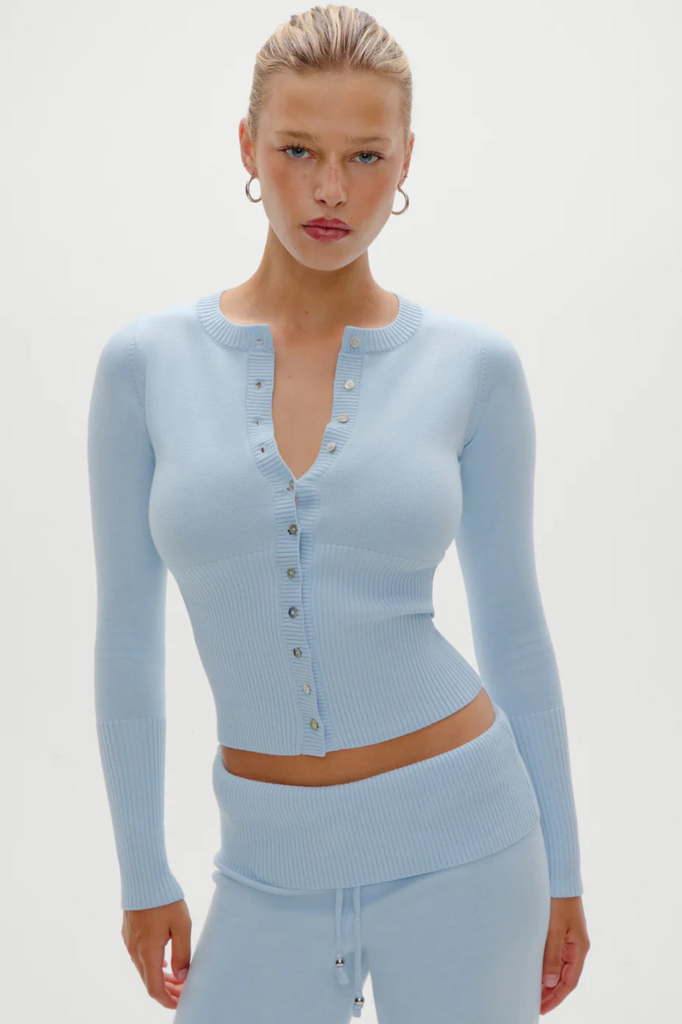 baby blue button-up knit sweater