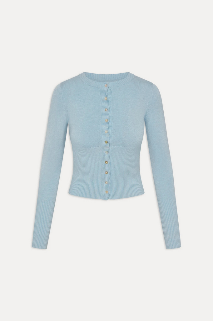 baby blue button-up knit sweater