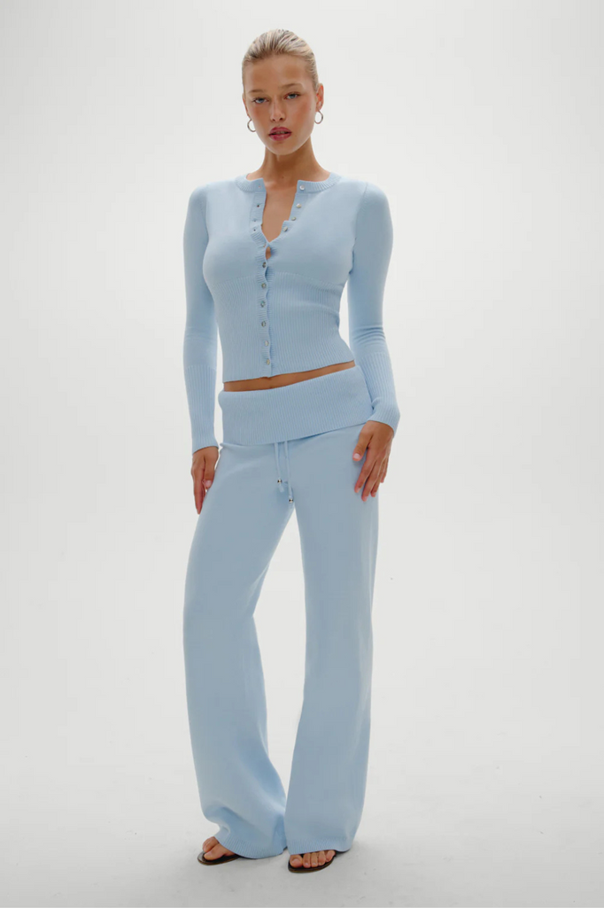 baby blue button-up knit sweater