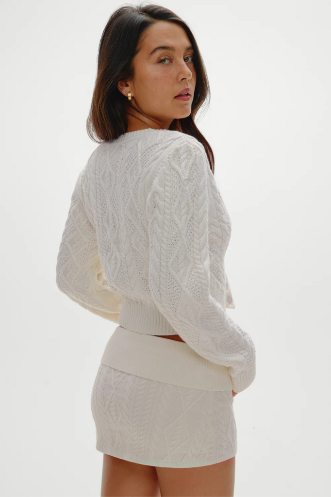 ivory white button-up cable knit sweater
