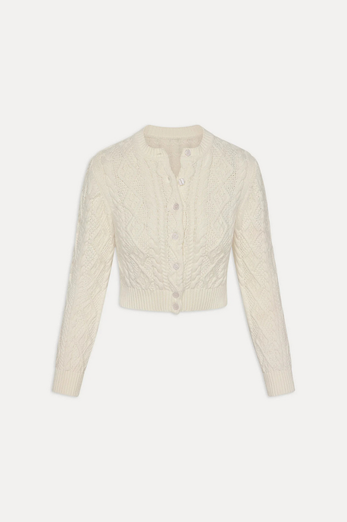 ivory white button-up cable knit sweater